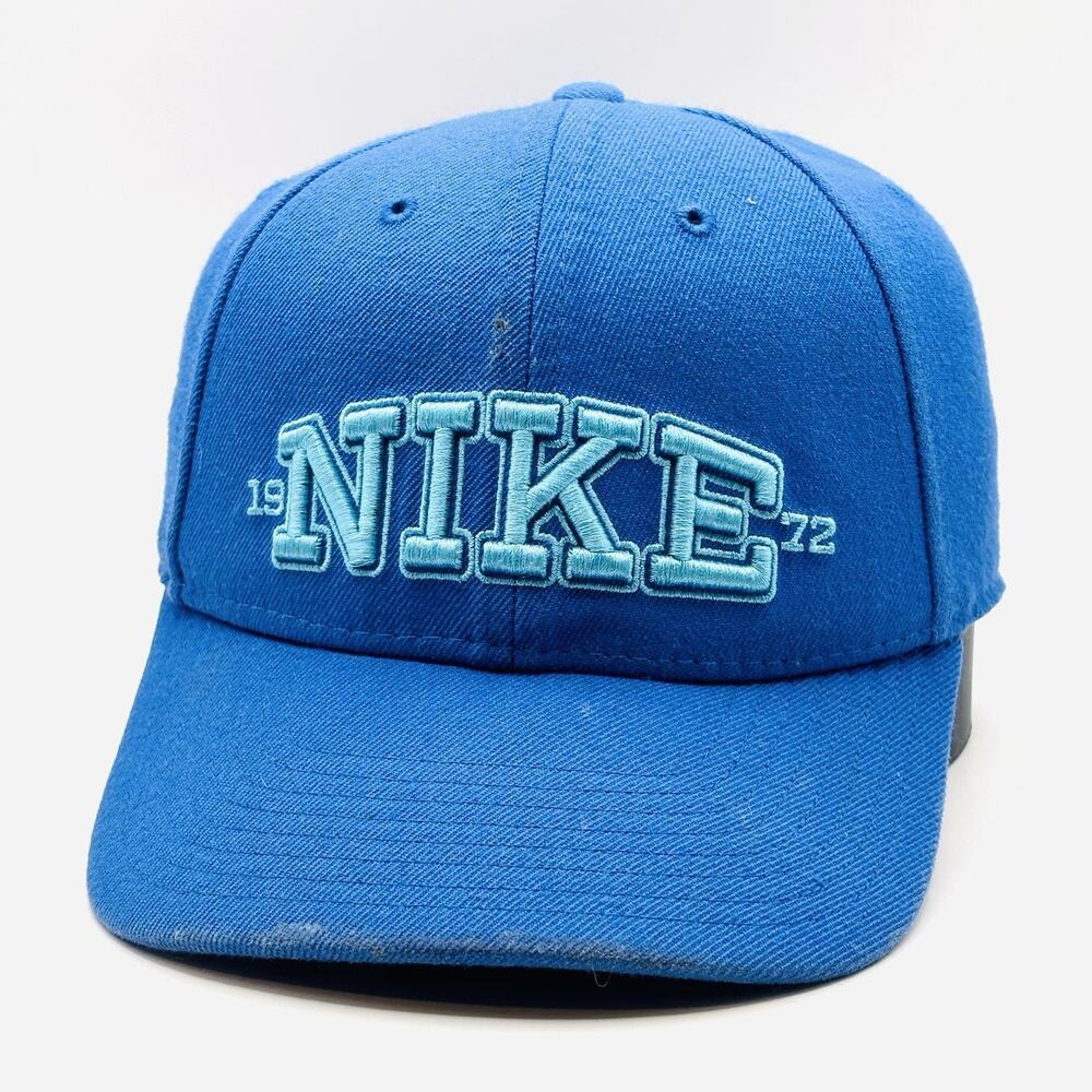 Vintage Nike 90s SnapBack Hat Blue 1972 Script Wool Blend